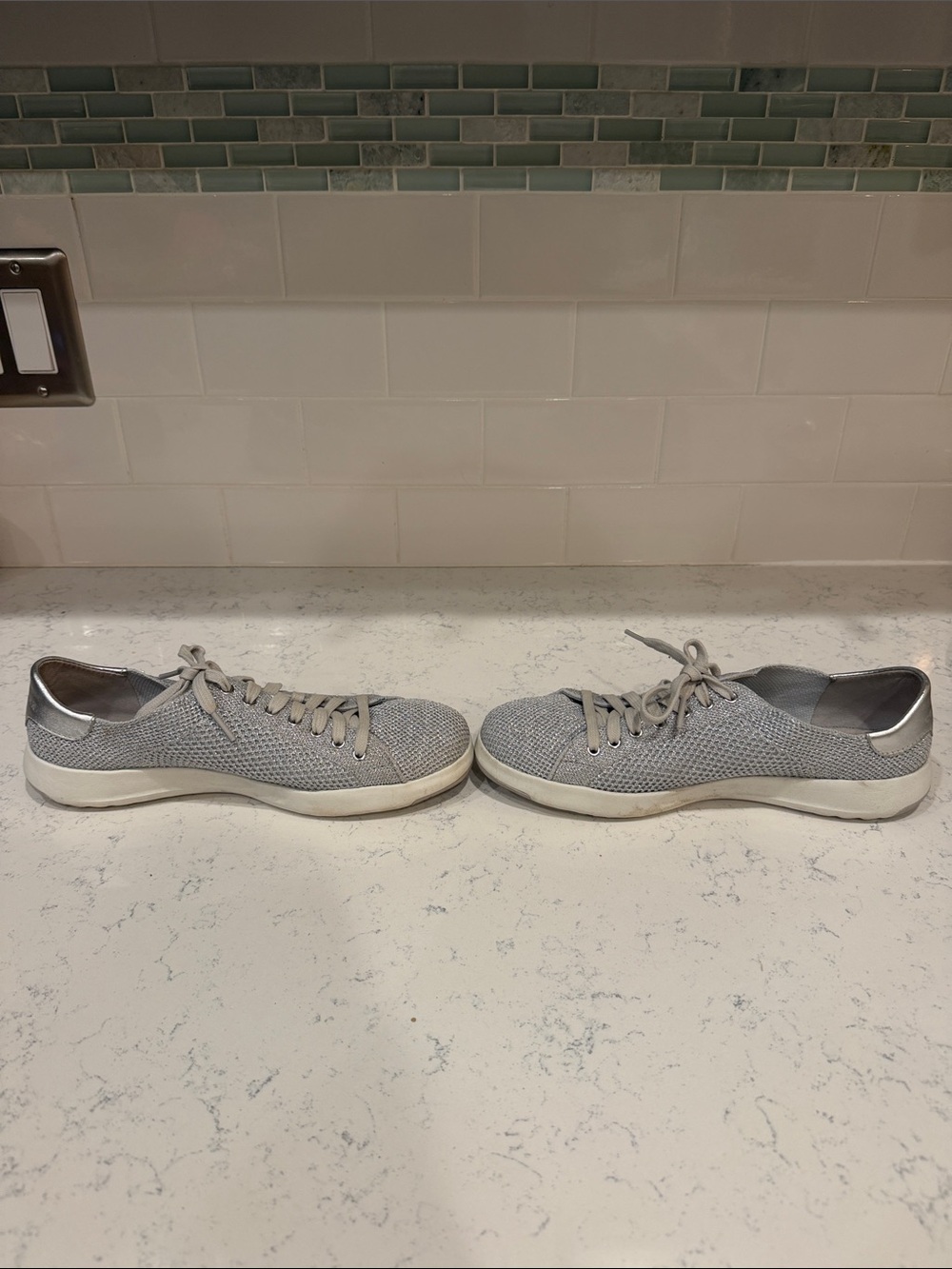 Cole Haan Grand Pro Metallic Silver Knit Lace-Up Women's Sneakers size 8.5 - Picture 7 of 9
